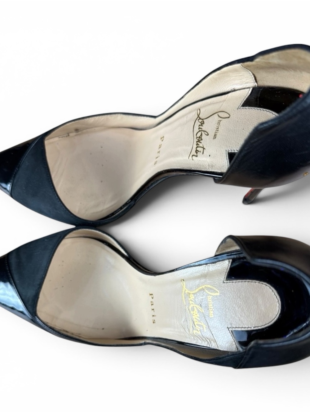 Christian Louboutin Black Suede & Patent Leather D’Orsay Pumps – Size 38.5 - Picture 7 of 11